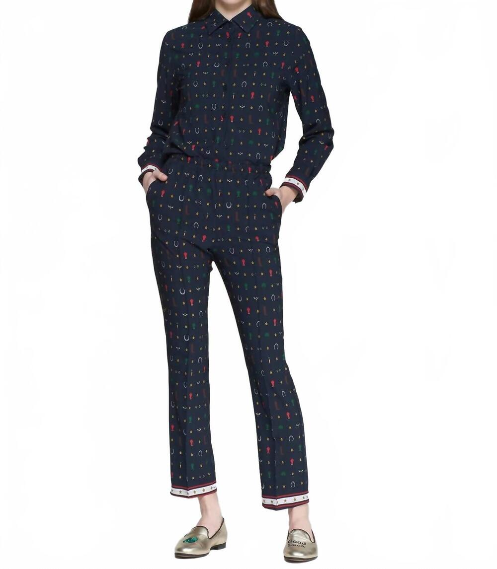 NEW VILAGALLO equestrian print trouser in navy